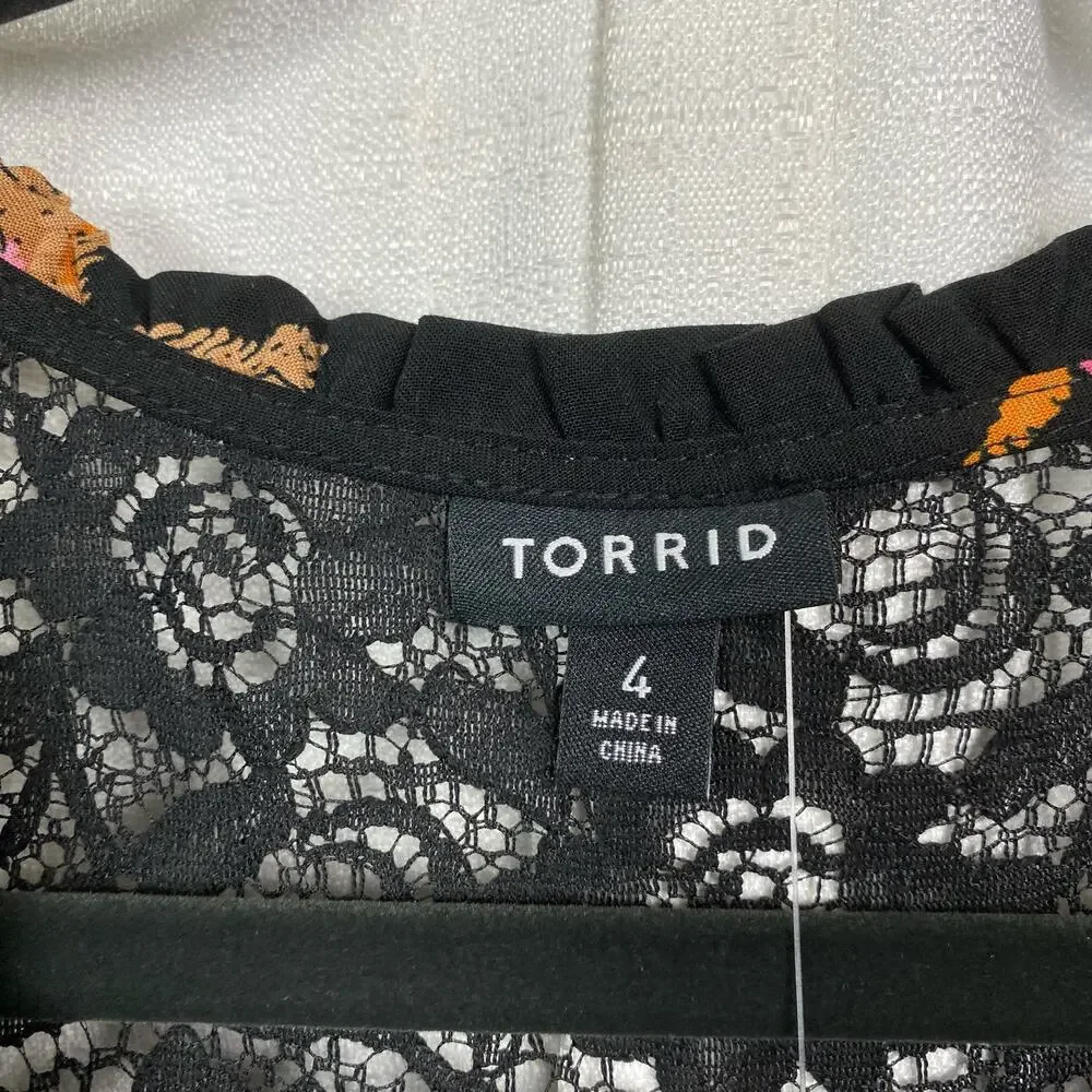 Torrid Black&Pink Floral Challis Mini Shirt Dress Sz.4 NWT - Picture 9 of 16
